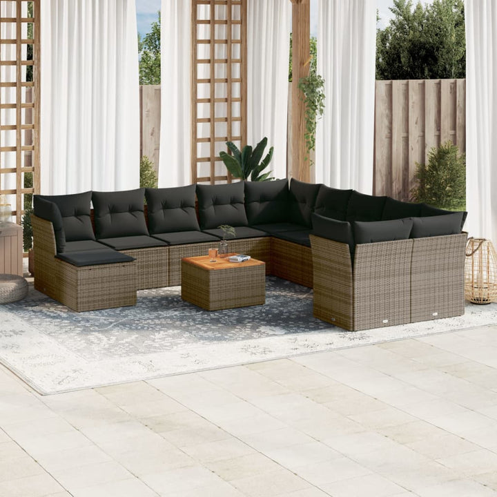 sofasæt til haven 12 dele med hynder polyrattan grå
