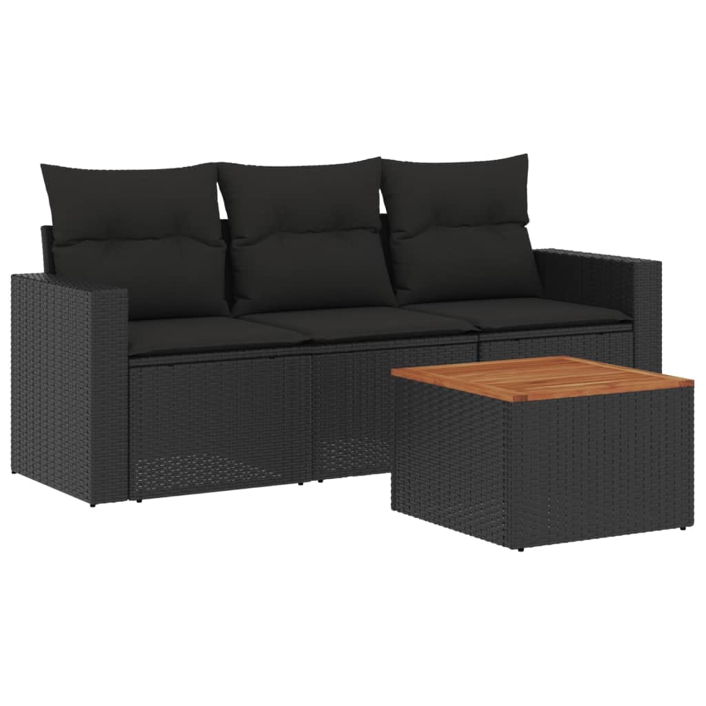 sofasæt til haven 4 dele med hynder polyrattan sort
