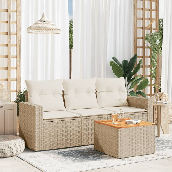 sofasæt til haven 4 dele med hynder polyrattan beige