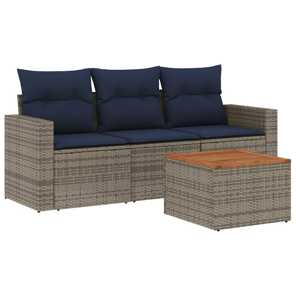 sofasæt til haven 4 dele med hynder polyrattan grå