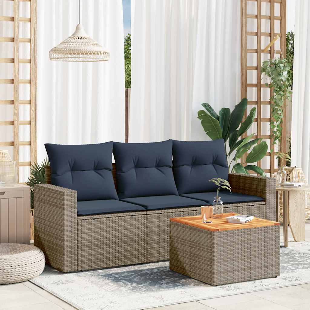 sofasæt til haven 4 dele med hynder polyrattan grå