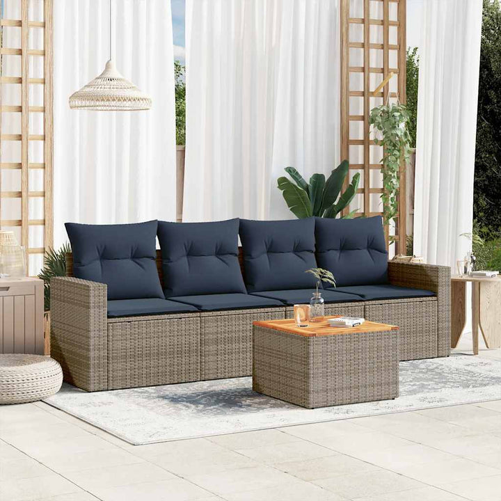 sofasæt til haven 5 dele med hynder polyrattan grå