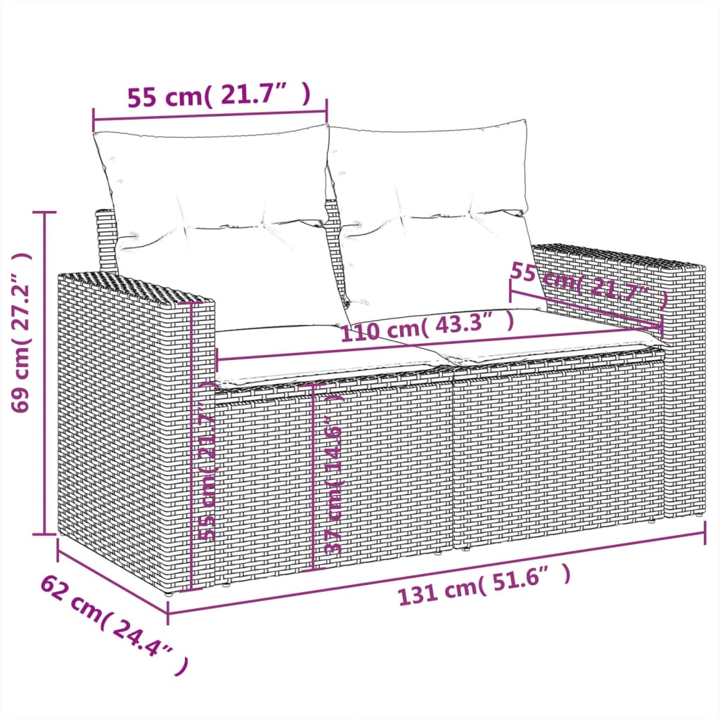 havesofasæt 6 dele med hynder polyrattan beige