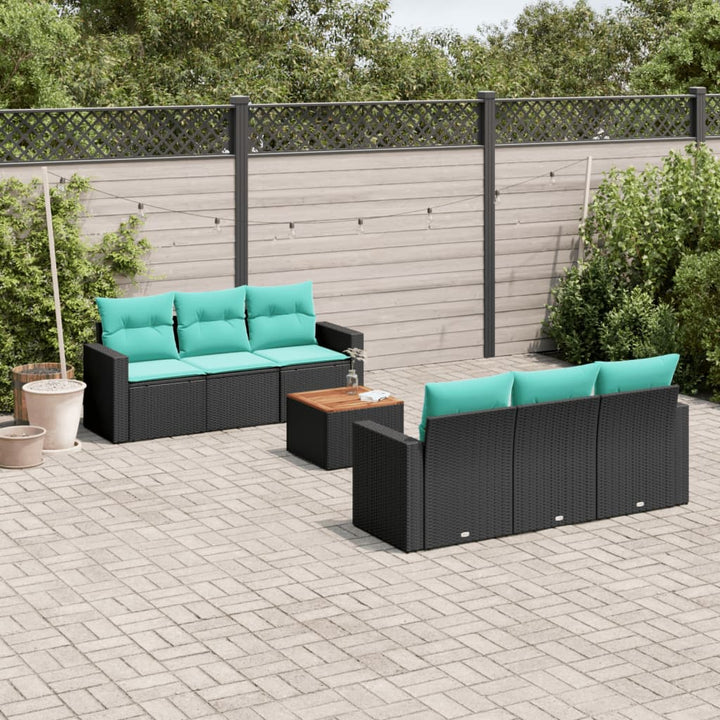 sofasæt til haven 7 dele med hynder polyrattan sort