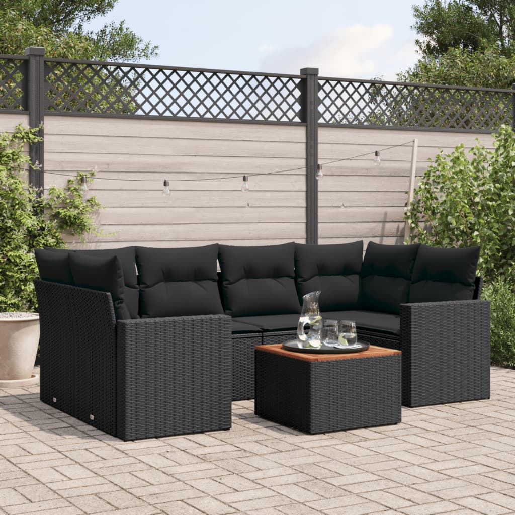 sofasæt til haven 7 dele med hynder polyrattan sort