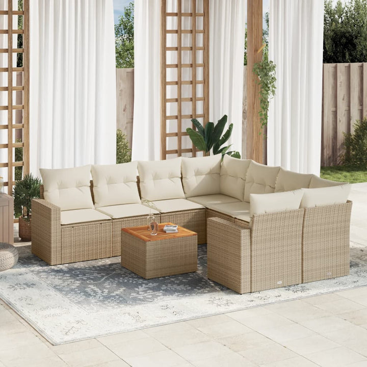 sofasæt til haven 9 dele med hynder polyrattan beige