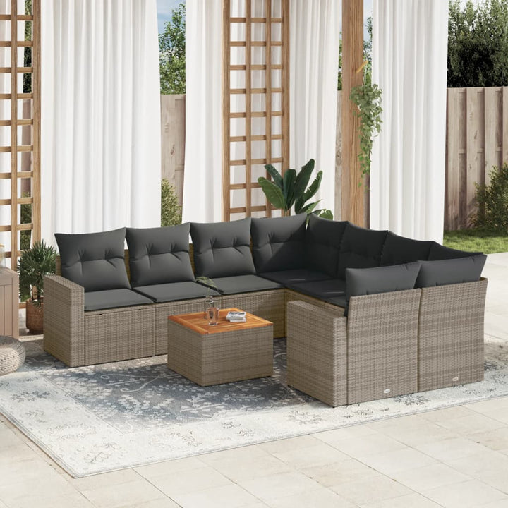 sofasæt til haven 9 dele med hynder polyrattan grå