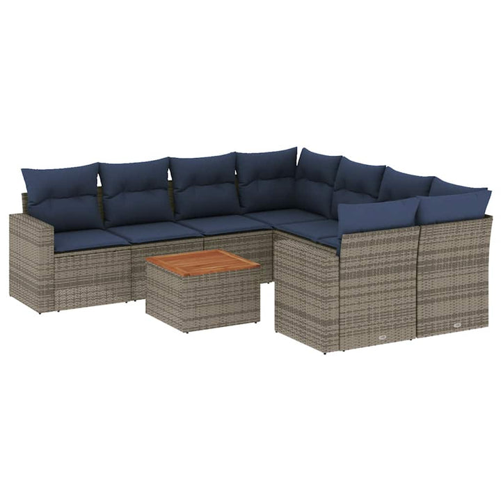 sofasæt til haven 9 dele med hynder polyrattan grå