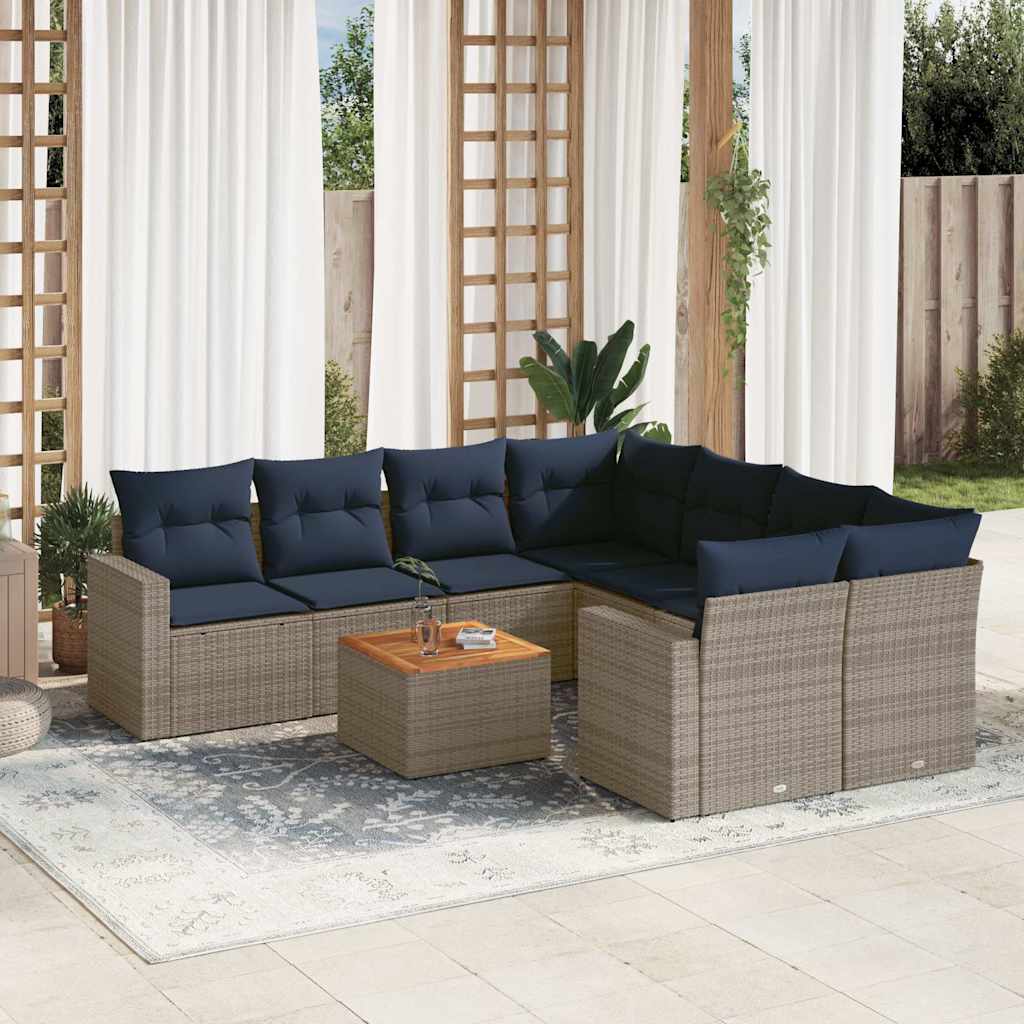 sofasæt til haven 9 dele med hynder polyrattan grå