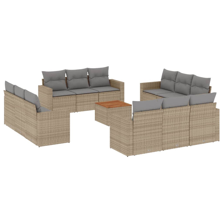 spisebordssæt til haven 13 dele med hynder polyrattan beige