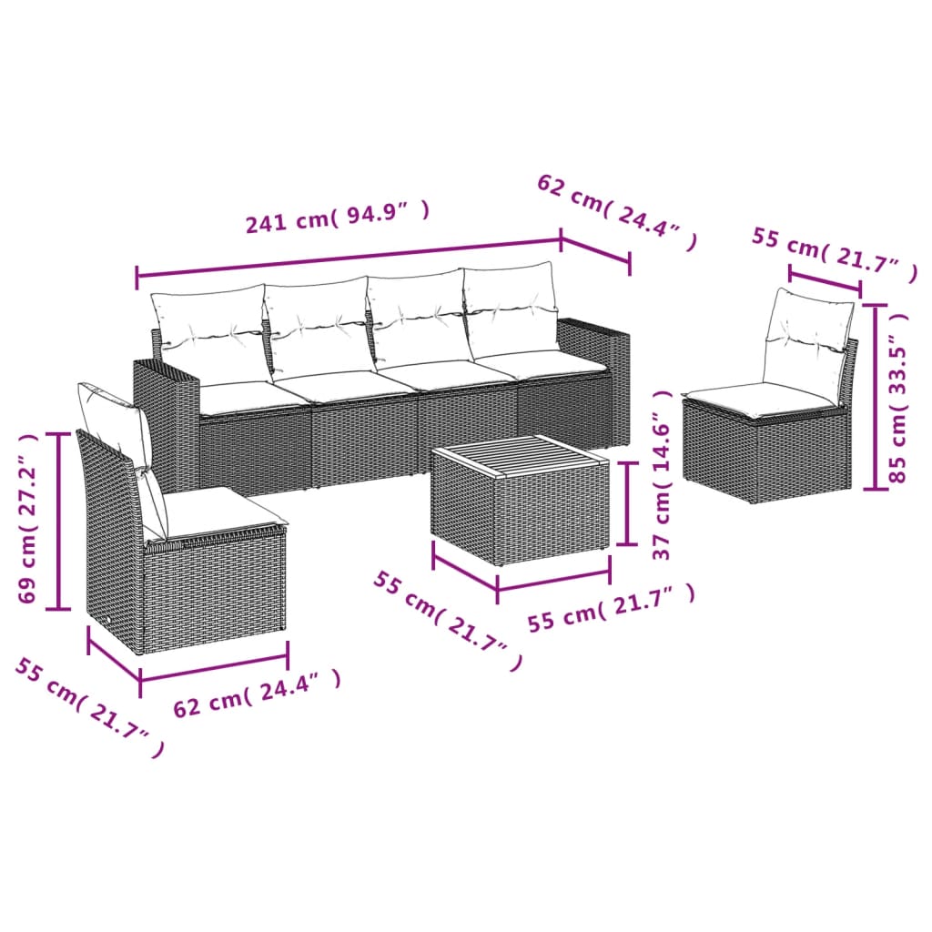 sofasæt til haven 7 dele med hynder polyrattan sort