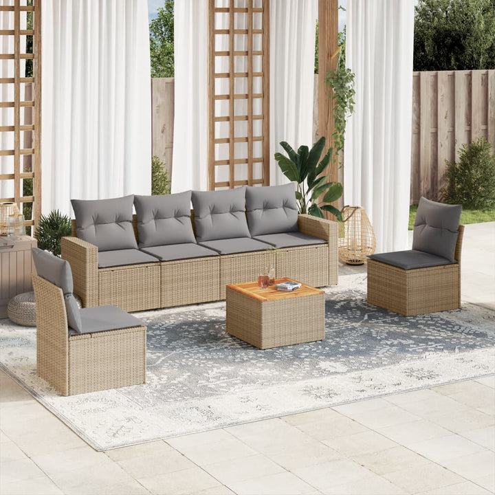 havesofasæt 7 dele med hynder polyrattan beige