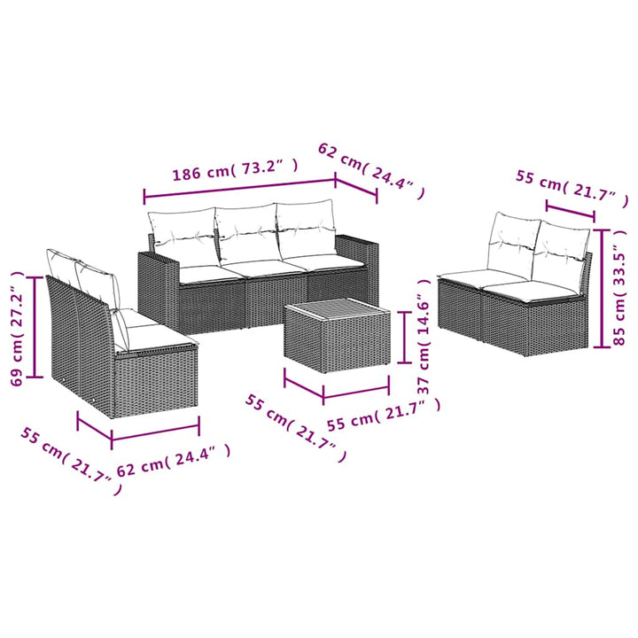 sofasæt til haven 8 dele med hynder polyrattan sort