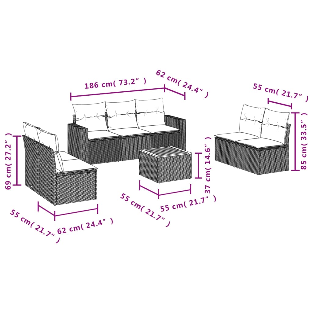 sofasæt til haven 8 dele med hynder polyrattan sort