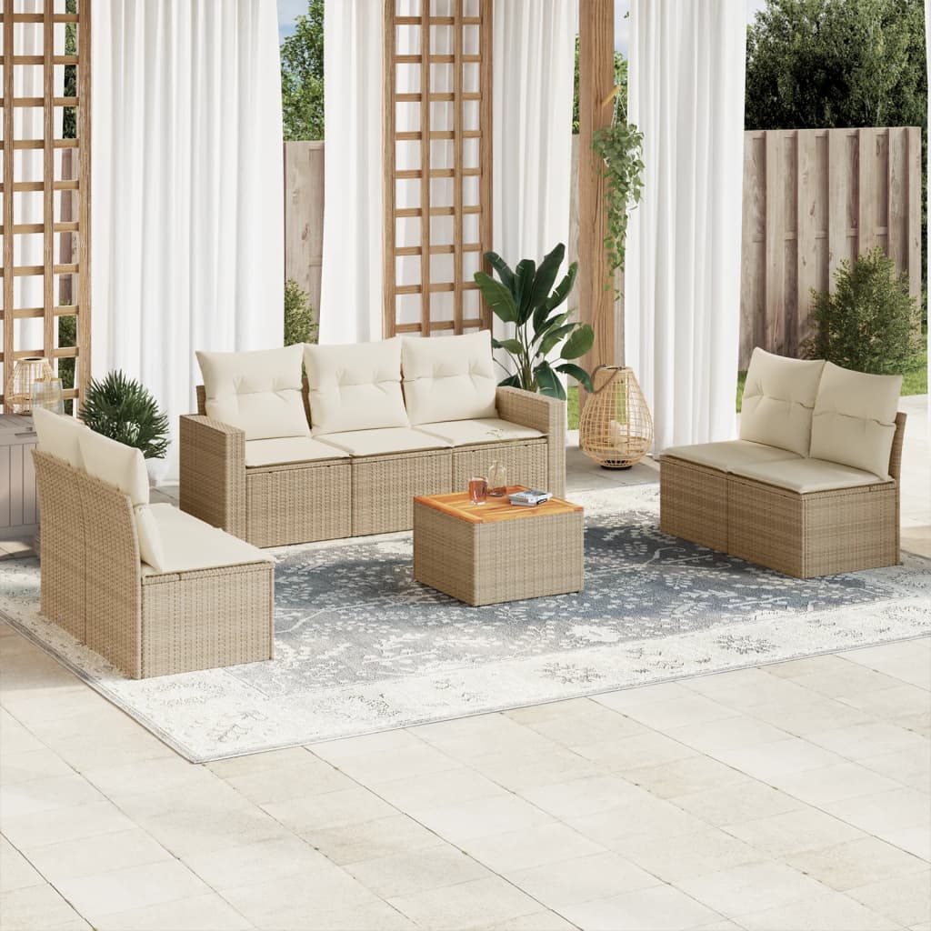 sofasæt til haven 8 dele med hynder polyrattan beige