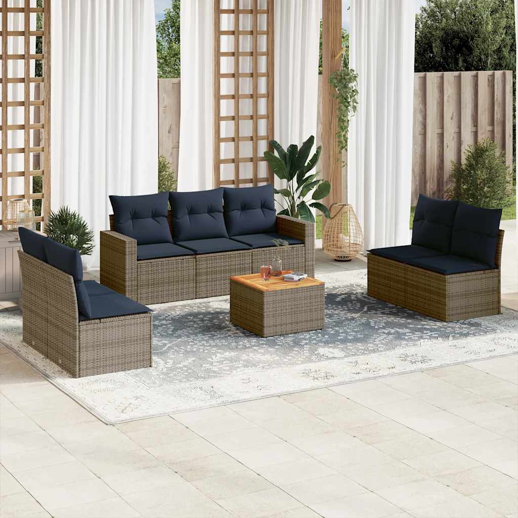 sofasæt til haven 8 dele med hynder polyrattan grå