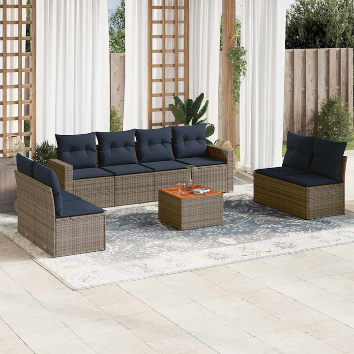 sofasæt til haven 9 dele med hynder polyrattan grå