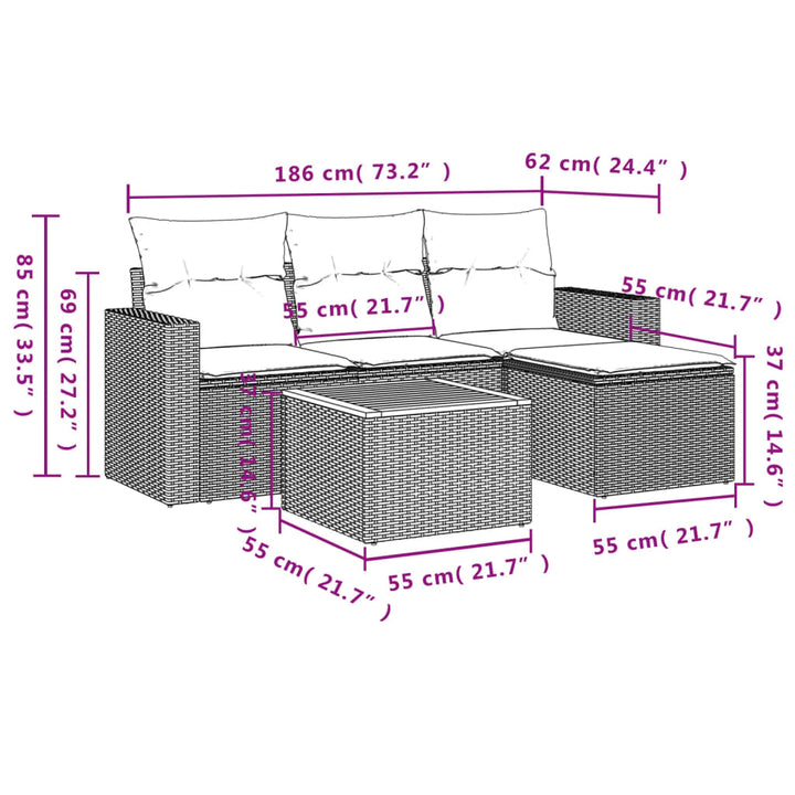 sofasæt til haven 5 dele med hynder polyrattan beige