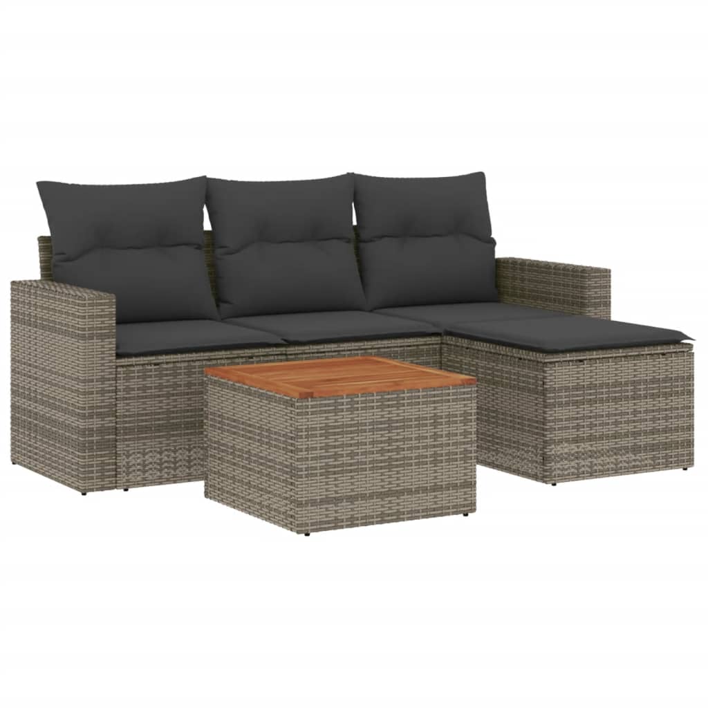 sofasæt 5 dele med hynder polyrattan grå