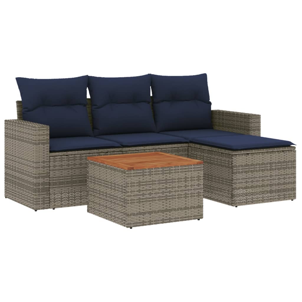 havesofasæt med 5 dele og hynder grå polyrattan