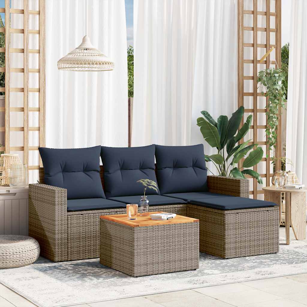 havesofasæt med 5 dele og hynder grå polyrattan