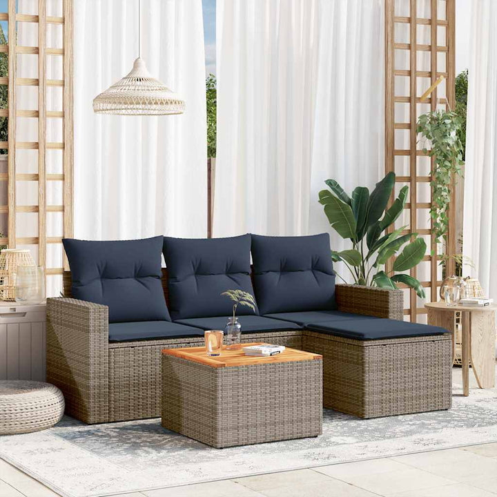 havesofasæt med 5 dele og hynder grå polyrattan