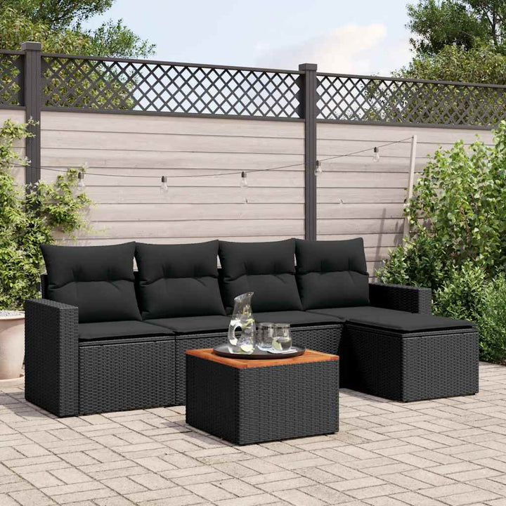 sofasæt til haven 6 dele med hynder polyrattan sort