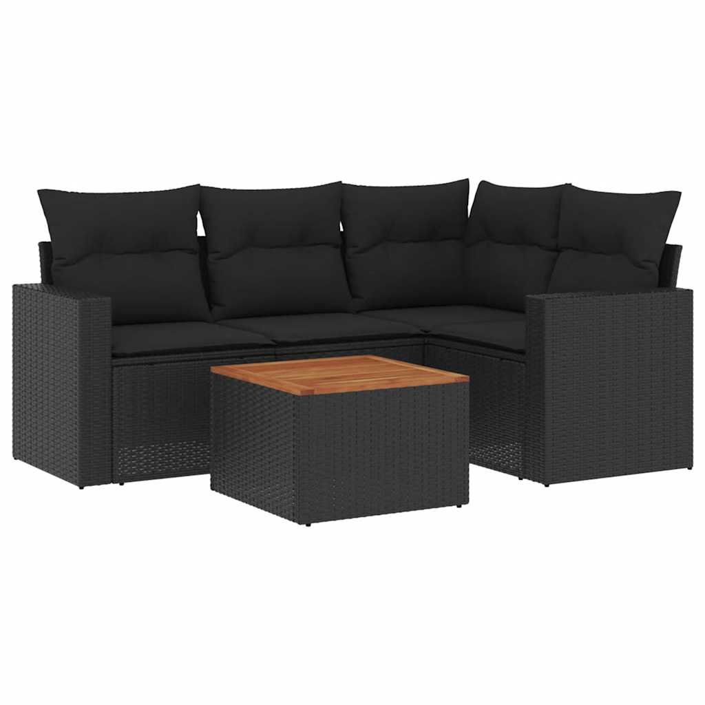 sofasæt til haven 5 dele med hynder polyrattan sort