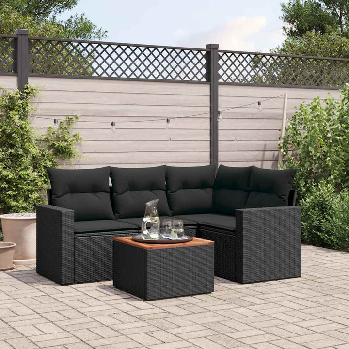 sofasæt til haven 5 dele med hynder polyrattan sort