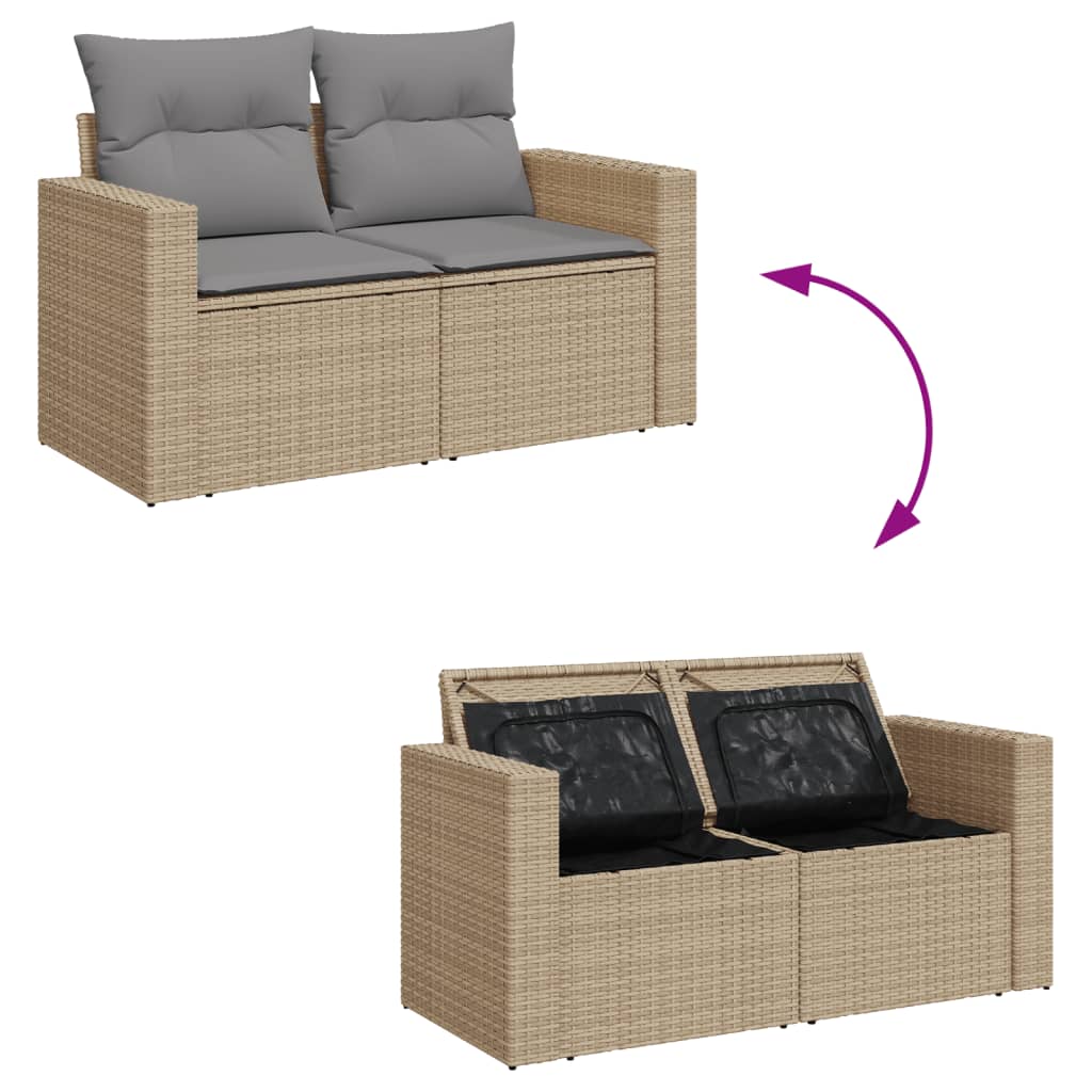 havesofasæt 6 dele med hynder polyrattan beige