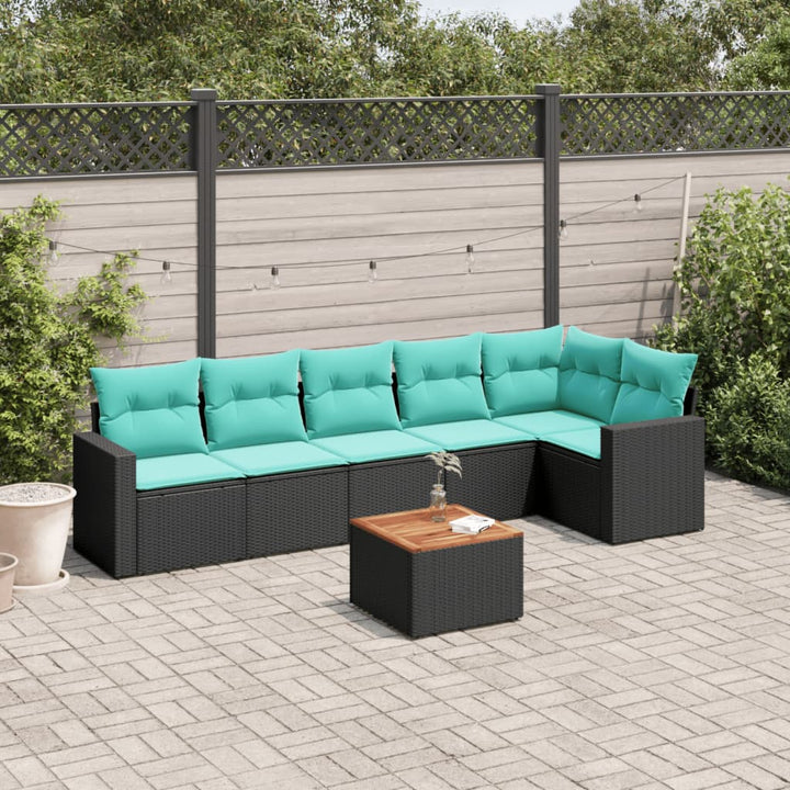sofasæt til haven 7 dele med hynder polyrattan sort