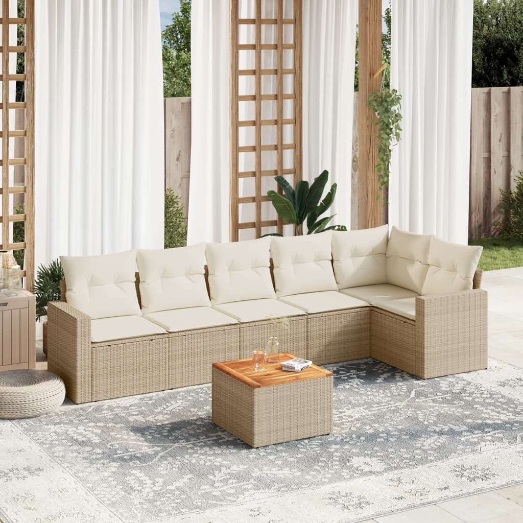sofasæt til haven 7 dele med hynder polyrattan beige