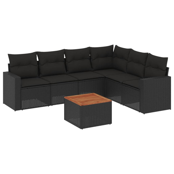 sofasæt til haven 7 dele med hynder polyrattan sort