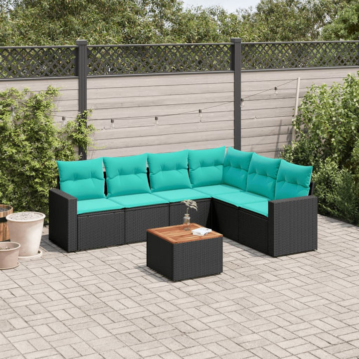 sofasæt til haven 7 dele med hynder polyrattan sort