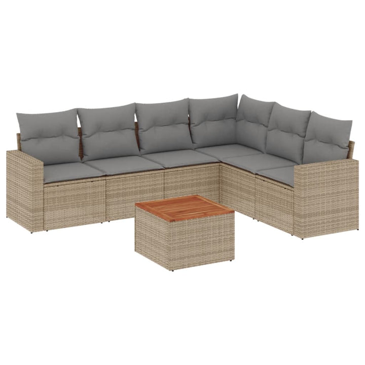 havesofasæt 7 dele med hynder polyrattan beige