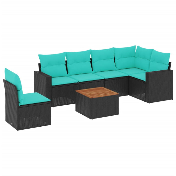 sofasæt til haven 7 dele med hynder polyrattan sort