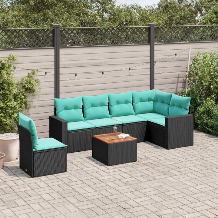 sofasæt til haven 7 dele med hynder polyrattan sort