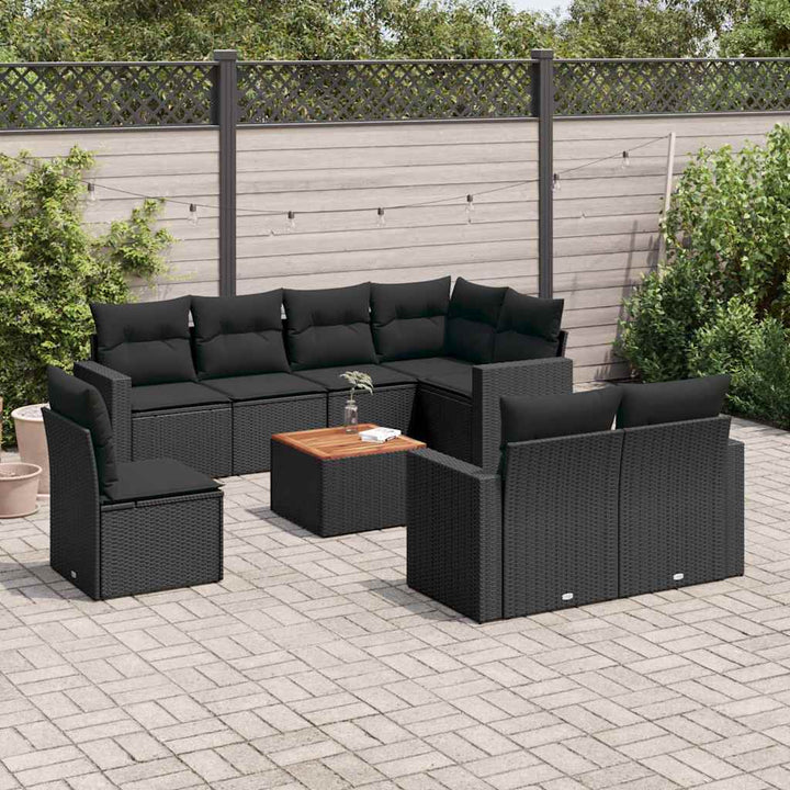 sofasæt til haven 9 dele med hynder polyrattan sort