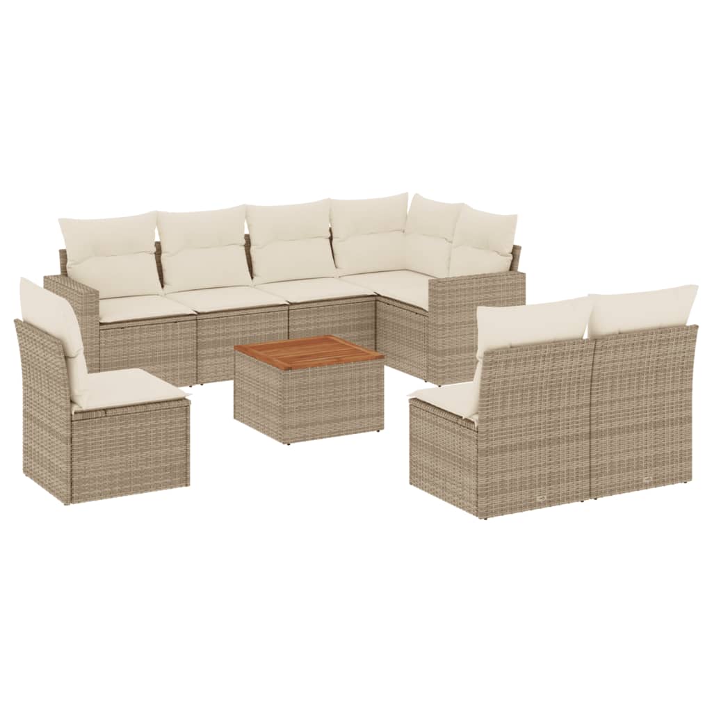 sofasæt til haven 9 dele med hynder polyrattan beige
