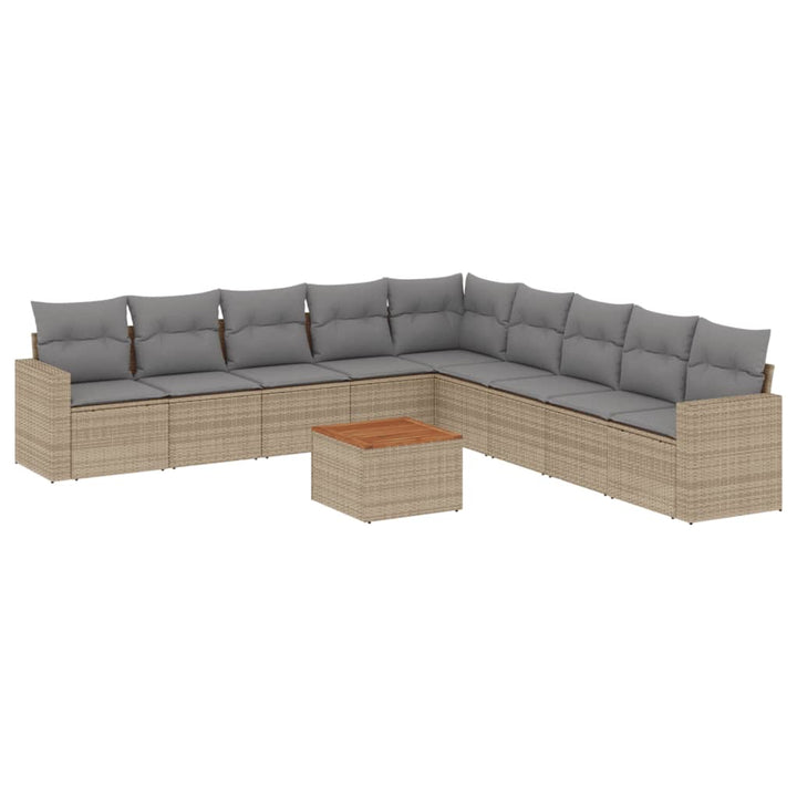havesofasæt 10 dele med hynder polyrattan beige