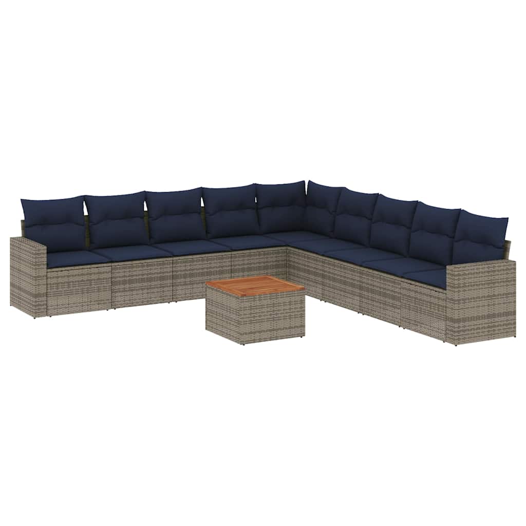sofasæt til haven 10 dele med hynder polyrattan grå
