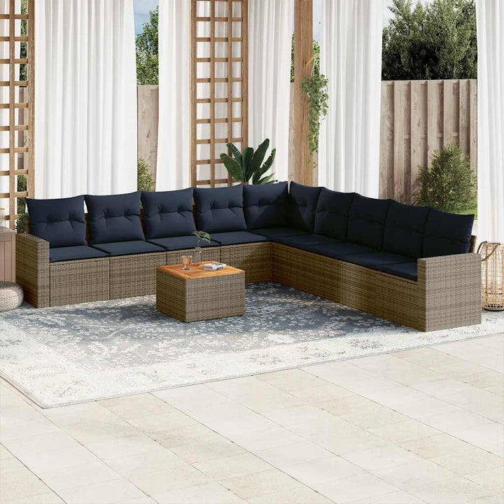 sofasæt til haven 10 dele med hynder polyrattan grå