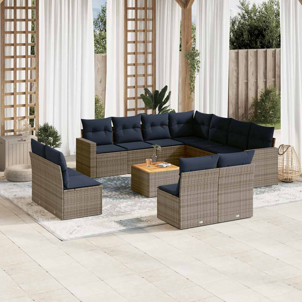 sofasæt til haven 12 dele med hynder polyrattan grå