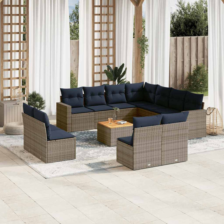 sofasæt til haven 12 dele med hynder polyrattan grå