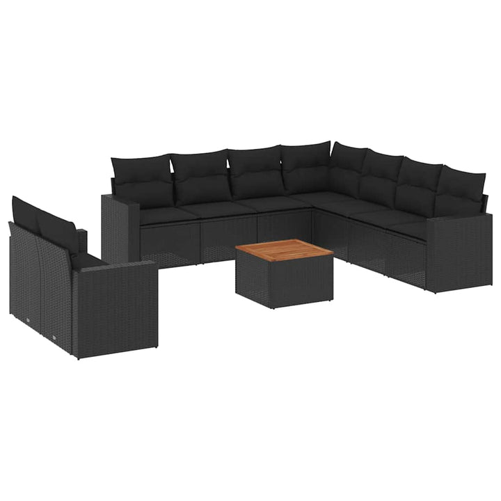 sofasæt til haven 10 dele med hynder polyrattan sort