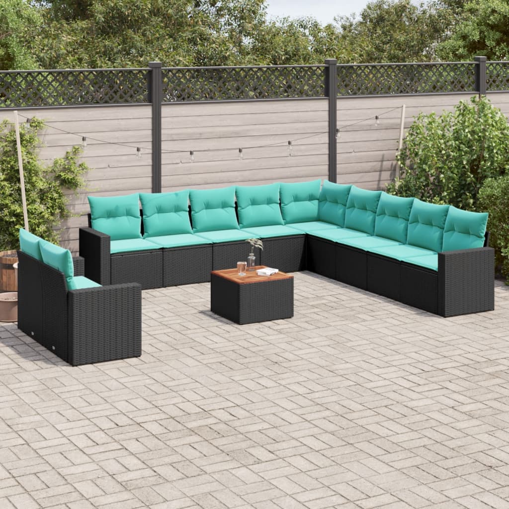 sofasæt til haven 12 dele med hynder polyrattan sort