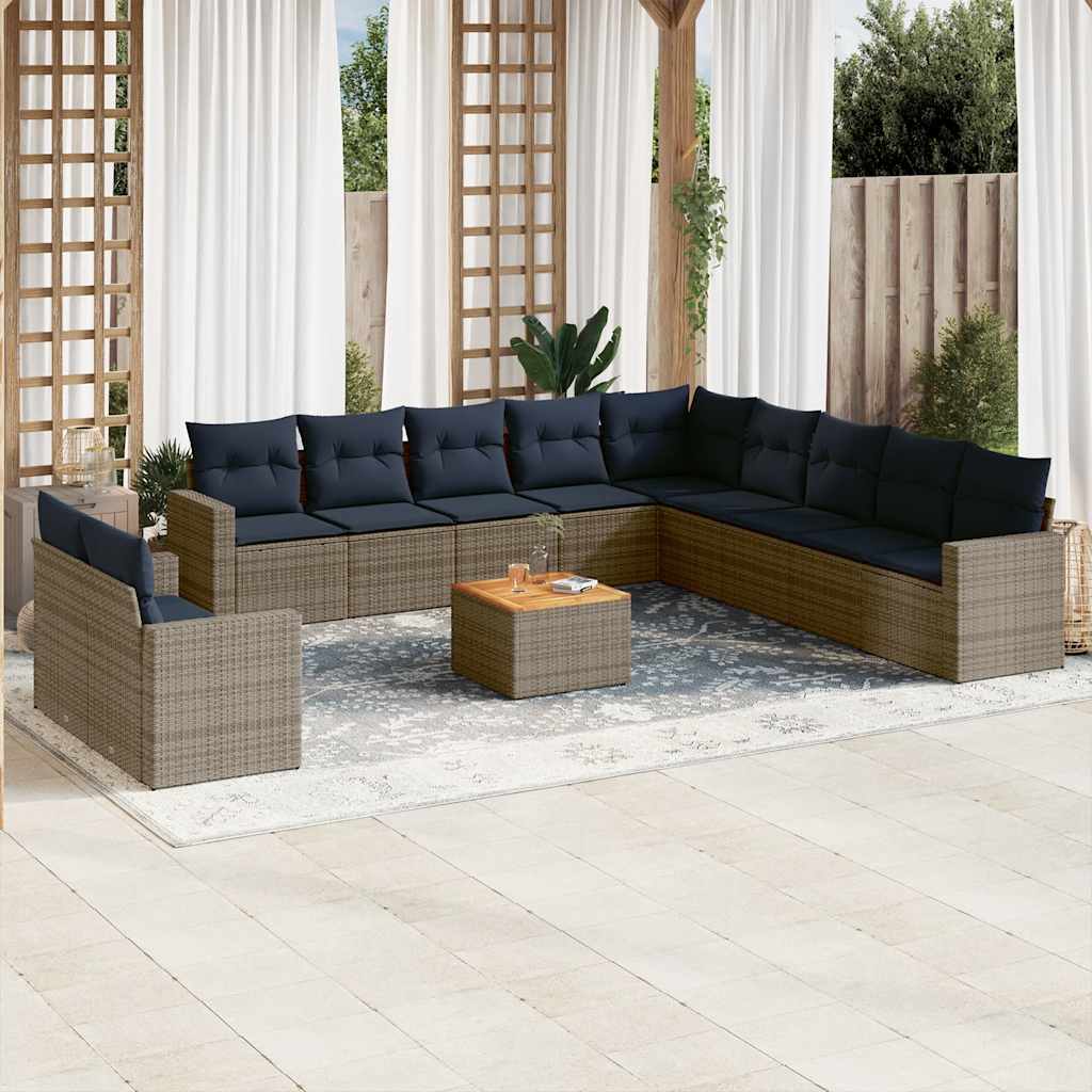 sofasæt til haven 12 dele med hynder polyrattan grå