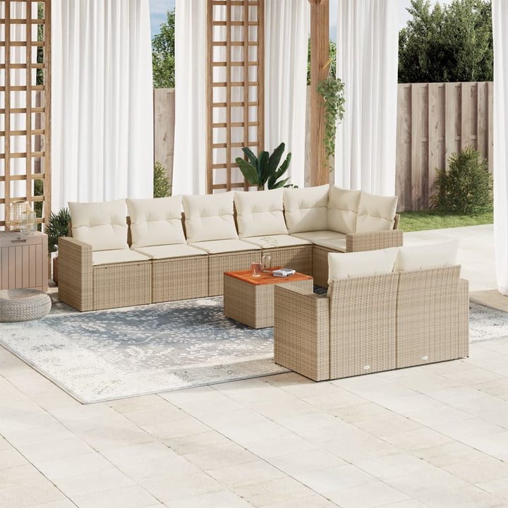 sofasæt til haven 9 dele med hynder polyrattan beige