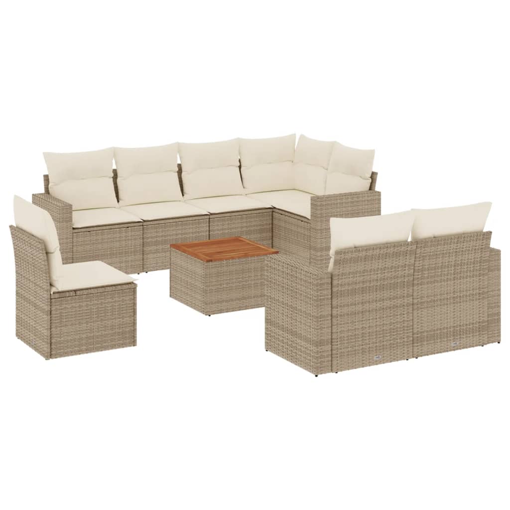 sofasæt til haven 9 dele med hynder polyrattan beige