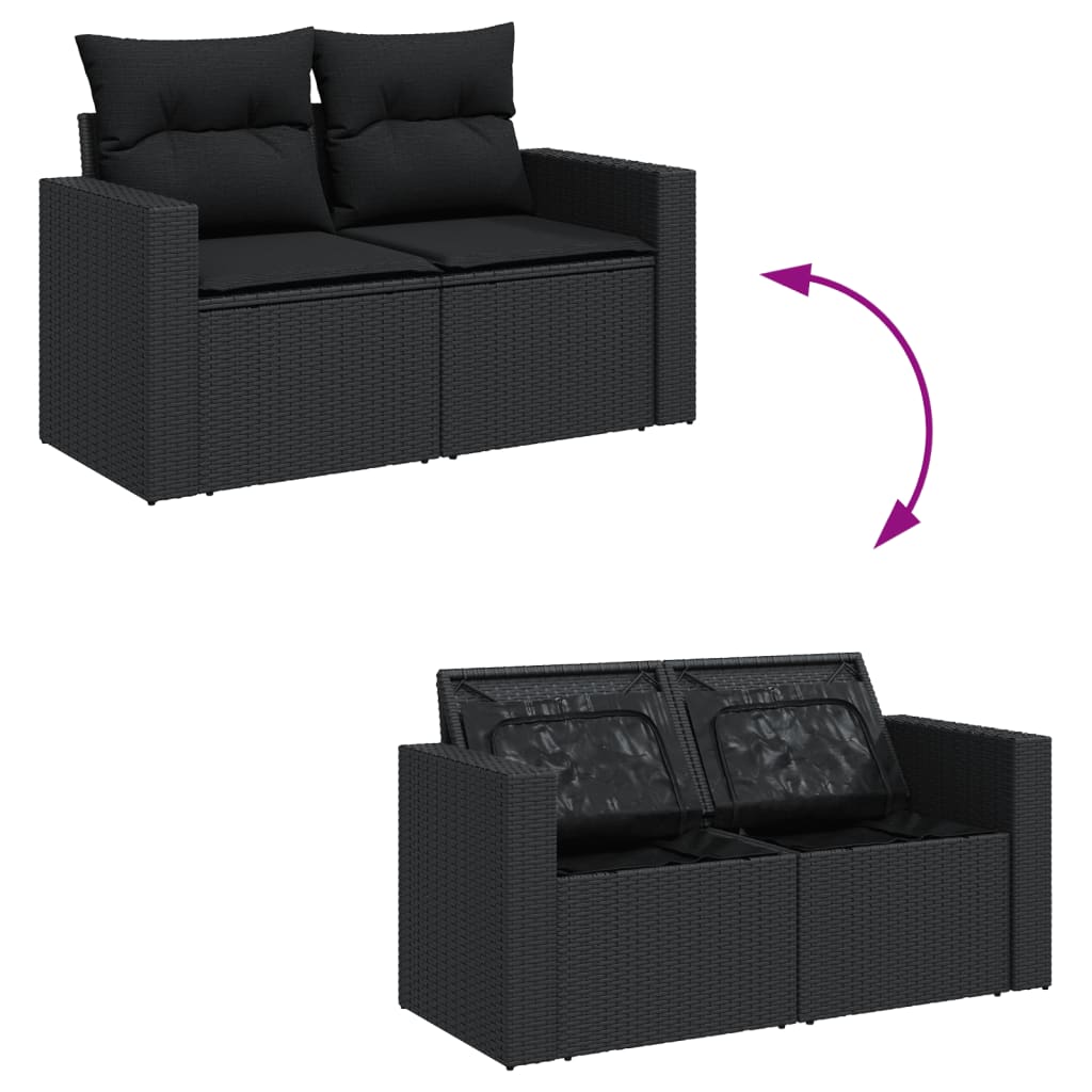 sofasæt til haven 7 dele med hynder polyrattan sort